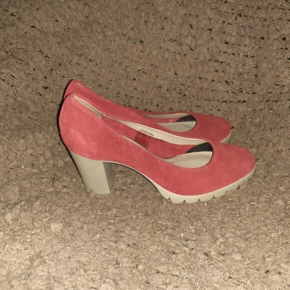The FLEXX-Red Suede Uppers-Rubber Block Heel/Sole-Pumps-Sz 37/6-Near Mint - Picture 4 of 7